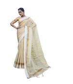 Beige printed organza saree with blouse