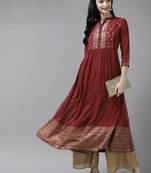 Red embroidered rayon kurtas-and-kurtis