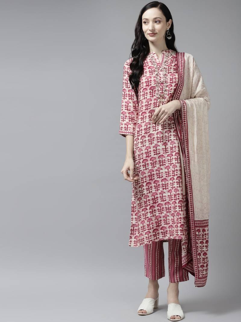Pink embroidered silk ethnic-kurtis