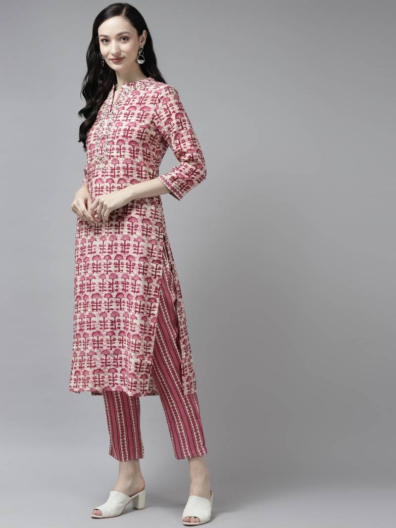 Pink embroidered silk ethnic-kurtis
