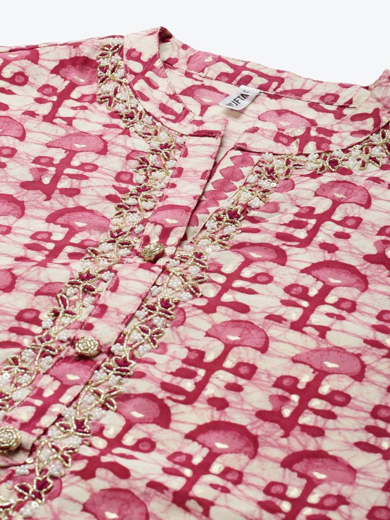 Pink embroidered silk ethnic-kurtis