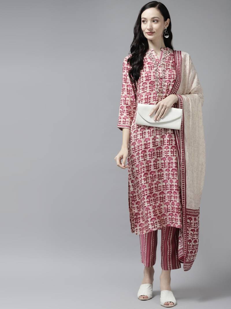 Pink embroidered silk ethnic-kurtis