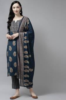 Blue embroidered silk ethnic-kurtis