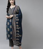 Blue embroidered silk ethnic-kurtis