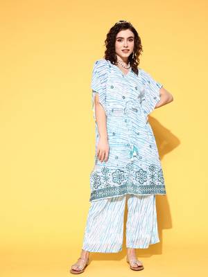Turquoise embroidered georgette ethnic-kurtis 1