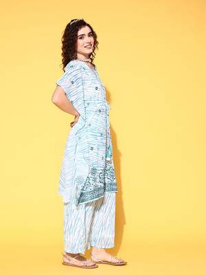 Turquoise embroidered georgette ethnic-kurtis 2