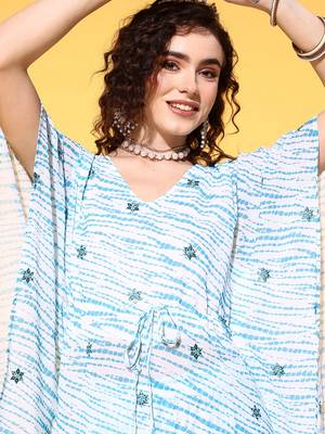 Turquoise embroidered georgette ethnic-kurtis 4
