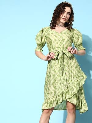 Green printed silk blend long-dresses 1