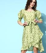 Green printed silk blend long-dresses