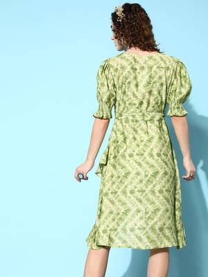 Green printed silk blend long-dresses 3