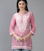 Hand Embroidered Lucknowi Chikankari Onion Pink Cotton Short Top