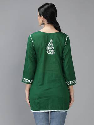 Green embroidered cotton short-kurtis 2