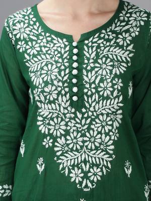 Green embroidered cotton short-kurtis 4