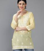 Hand Embroidered Lucknowi Chikankari Yellow Cotton Short Top 
