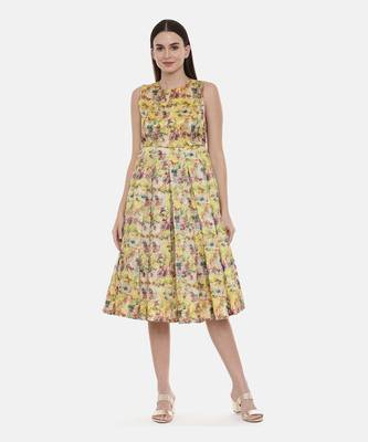 Frock Style Yellow Chanderi Dress 1