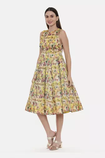 Frock Style Yellow Chanderi Dress