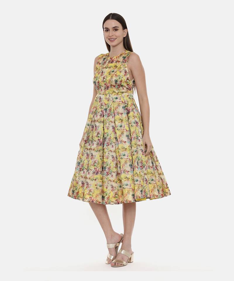 Frock Style Yellow Chanderi Dress