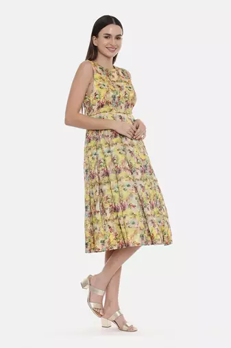 Frock Style Yellow Chanderi Dress