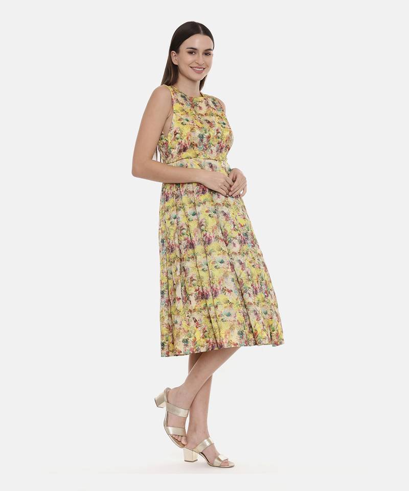 Frock Style Yellow Chanderi Dress