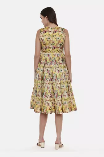 Frock Style Yellow Chanderi Dress