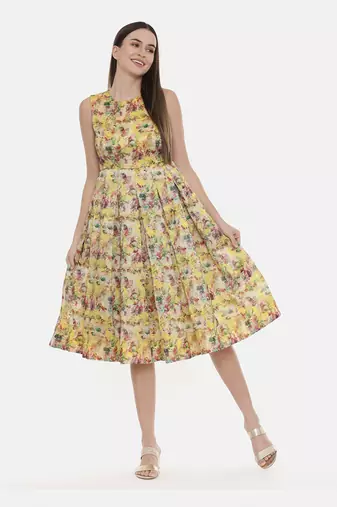 Frock Style Yellow Chanderi Dress
