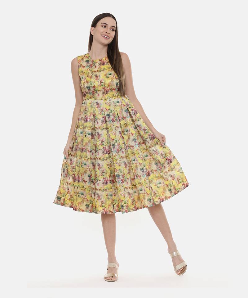 Frock Style Yellow Chanderi Dress