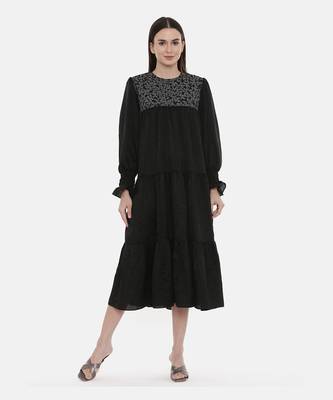 Silk Slub Black Embroidered Dress 1
