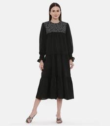 Silk Slub Black Embroidered Dress