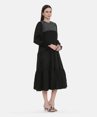 Silk Slub Black Embroidered Dress 3