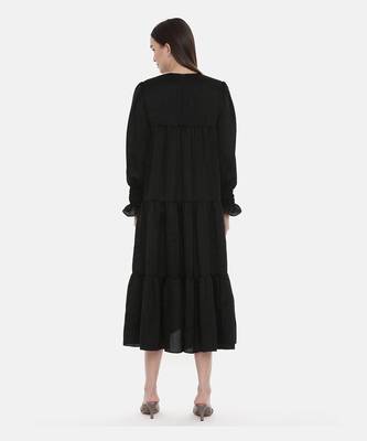 Silk Slub Black Embroidered Dress 4