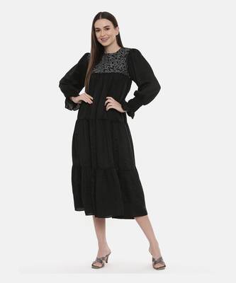Silk Slub Black Embroidered Dress 5