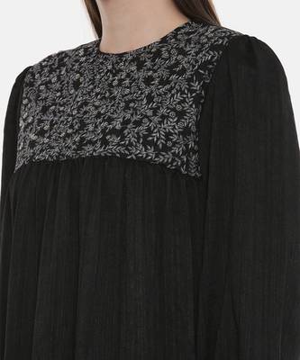 Silk Slub Black Embroidered Dress 6