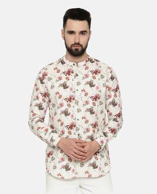 Printed Linen Beige Shirt 1