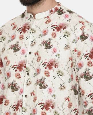 Printed Linen Beige Shirt 2