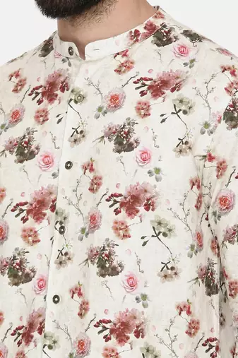 Printed Linen Beige Shirt