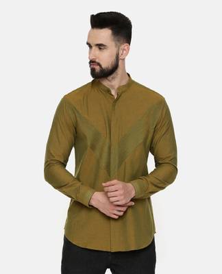 Mustard Green Pintuck Cotton Shirt 1