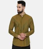 Mustard Green Pintuck Cotton Shirt