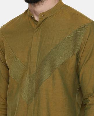 Mustard Green Pintuck Cotton Shirt 2