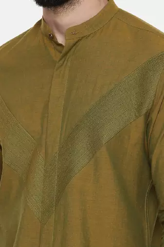 Mustard Green Pintuck Cotton Shirt
