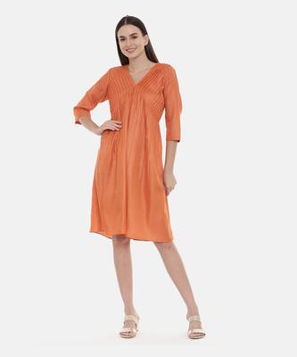 Orange Pleated Dress 1
