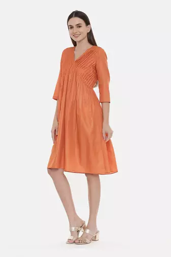 Orange Pleated Dress