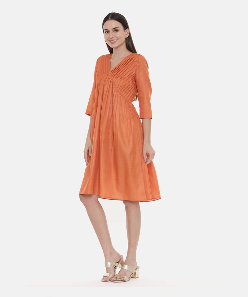 Orange Pleated Dress