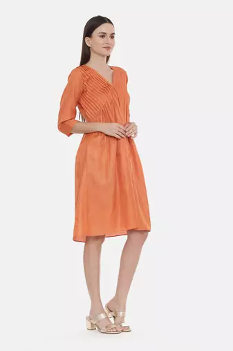 Orange Pleated Dress