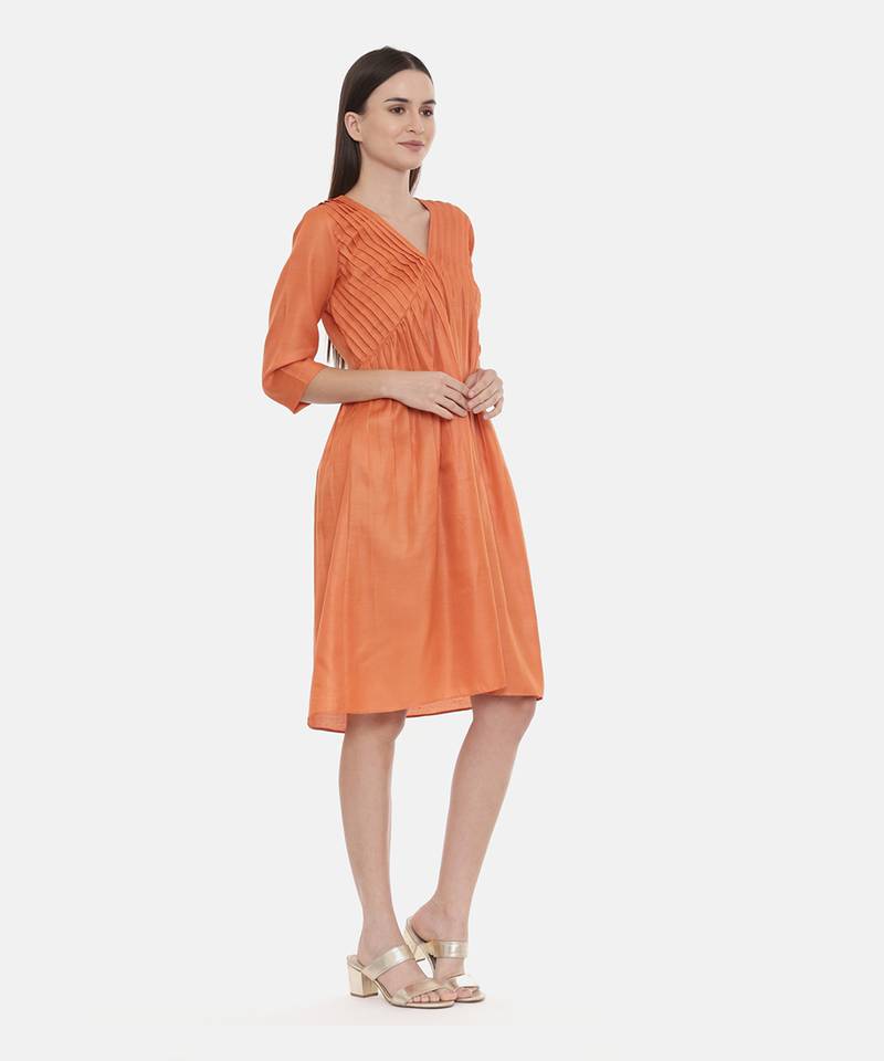 Orange Pleated Dress