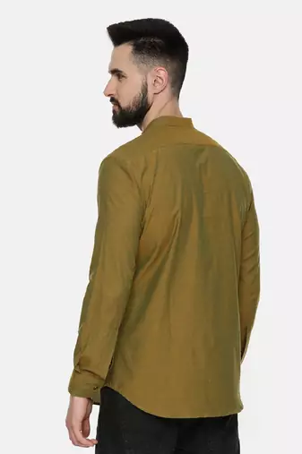 Mustard Green Pintuck Cotton Shirt
