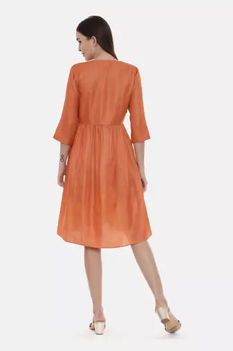 Orange Pleated Dress