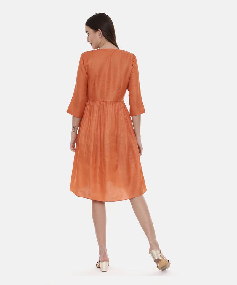 Orange Pleated Dress