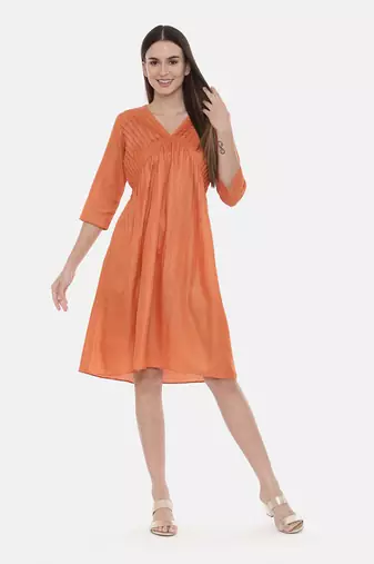 Orange Pleated Dress