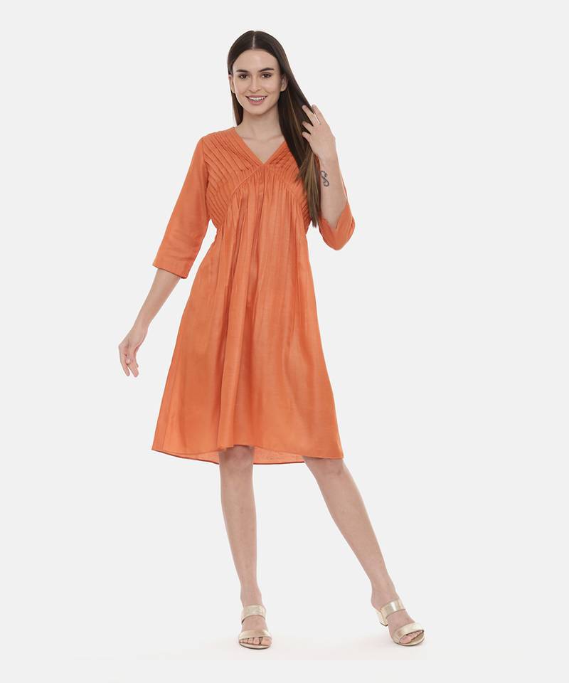 Orange Pleated Dress