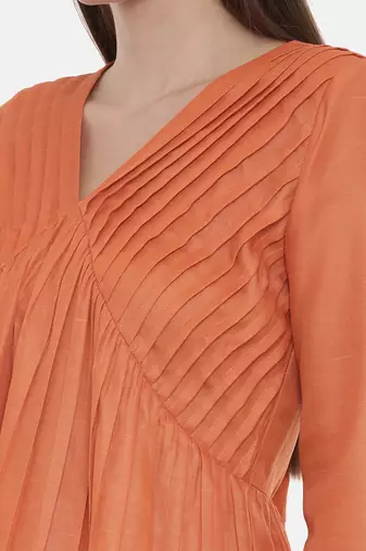 Orange Pleated Dress